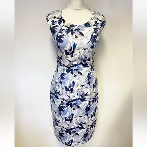 LK Bennett - Dena dress- Blue and White Floral cotton blend Midi Dress- size 4